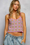 POL Scalloped Edge Cropped Crochet Cami with Granny Square Pattern