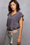 POL V-Neck Short Sleeve T-Shirt with Ruffle Sleeve