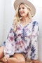 BiBi Tie-Dye V-Neck Long Sleeve Waffle Top