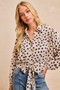 BiBi Polka Dot Print Tie Hem Detail Crop Shirt