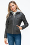 YMI Removable Faux Layered Multi-Pocket Jacket with Fuzzy Hood