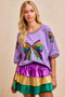 BiBi Mardi Gras Theme Ribbon Sequin Patched Top