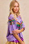 BiBi Mardi Gras Theme Ribbon Sequin Patched Top