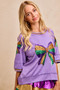 BiBi Mardi Gras Theme Ribbon Sequin Patched Top