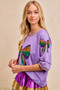 BiBi Mardi Gras Theme Ribbon Sequin Patched Top