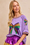 BiBi Mardi Gras Theme Ribbon Sequin Patched Top