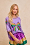 BiBi Mardi Gras Theme Ribbon Sequin Patched Top