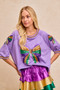 BiBi Mardi Gras Theme Ribbon Sequin Patched Top