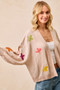 BiBi Two Tone Knit Cardigan with Leaf Patches