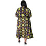 Africa Plus Size Women'S Fashion Print Sexy V-Neck Long Sleeve Slim Waist Maxi Dress