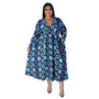 Africa Plus Size Women'S Fashion Print Sexy V-Neck Long Sleeve Slim Waist Maxi Dress