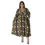 Africa Plus Size Women'S Fashion Print Sexy V-Neck Long Sleeve Slim Waist Maxi Dress