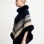 Chevron Trim Poncho With Faux Fur Collar​