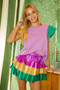BiBi Mardigras Theme Frayed Edge Ruffled Top