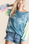BiBi Tie Dye French Terry Top With Contrast Tie Dye