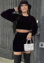 Women velvet Long Sleeve Top And Mini Skirt Two Piece Set