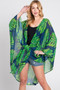 Tropical Leaves Print Shawl Cover-Up
