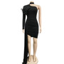 Women Feather One Shoulder Slash Shoulder Dress