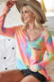 BiBi Tie Dye V-neck Terry Knit Top With Sequins