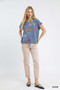 Umgee Embroidered Scallop Sleeve Top with Drawstring Hem