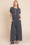 BOMBOM Rib Knit Jumpsuit with Button Detail