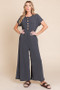 BOMBOM Rib Knit Jumpsuit with Button Detail