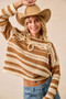 BiBi Striped Open Knit Sweater Top with Front Braided Detail