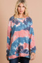 BiBi Tie Dye French Terry Pull Over with Front Stitching Detail