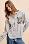 BiBi Flower Jacquard Knit Patch Pocket Stripe Shirt