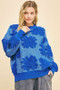 Davi & Dani Flower Texture Round Neck Dropped Shoulder Sweater