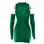 Knitting Women'S Fall Dress Sexy See-Through Tight Fitting Round Neck Patchwork Sleeveless Bodycon Dress With Sleeves