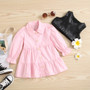 Baby Girl pink shirt dress + black pu Leather vest Two Piece