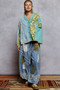 POL Button Down Floral V-Neck Long Sleeve Raw Hem Top