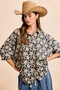 BiBi Floral Jacquard Short Dolman Sleeves Shirt