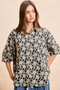 BiBi Floral Jacquard Short Dolman Sleeves Shirt