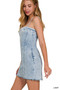 Zenana Spaghetti Strap Exposed Seam Light-Wash Dress