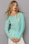 POL Exposed Seam Long Sleeve Lace Knit Top