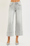 RISEN Tummy Control Mid Rise Crop Wide Pintuck Front Jeans