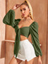 Women Sexy Tie Puff Sleeve Long Sleeve Crop Shirt