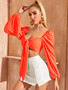 Women Sexy Tie Puff Sleeve Long Sleeve Crop Shirt