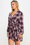 Plus Size Long Sleeve Plaid Side Tie Dress​
