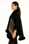 Black Geometric Border Faux Fur Trim Cape
