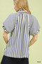 Umgee Striped Notched Top with Short Flutter Sleeves