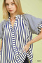 Umgee Striped Notched Top with Short Flutter Sleeves