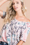 BiBi Tie Dye Print Terry Deep U Neck Top