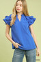 Umgee Textured Ruffle Sleeve Notched Top