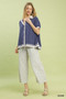 Umgee Linen Button Front Top with Contrast Piping