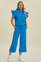 Double Take Full Size Texture Ruffle Short Sleeve Top and Wide Leg Pants Set