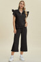Double Take Full Size Texture Ruffle Short Sleeve Top and Wide Leg Pants Set