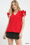 Umgee Ruffle Sleeve V-Neck Top